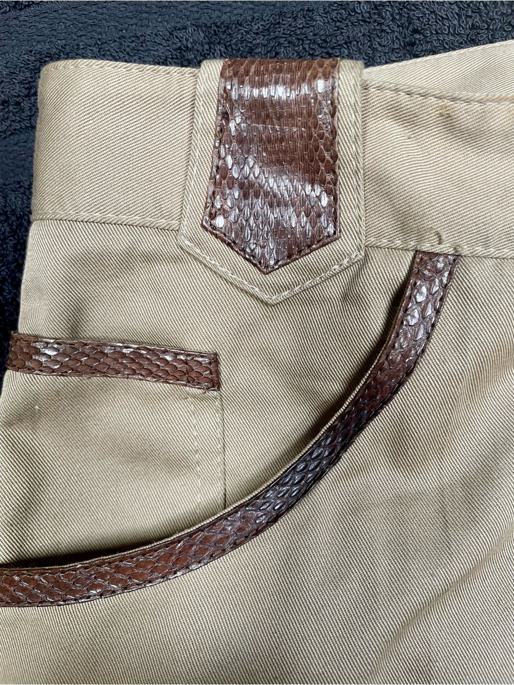 Dolce & Gabbana Beige Chinos with Brown Snakeskin Trim - Picture 4 of 11